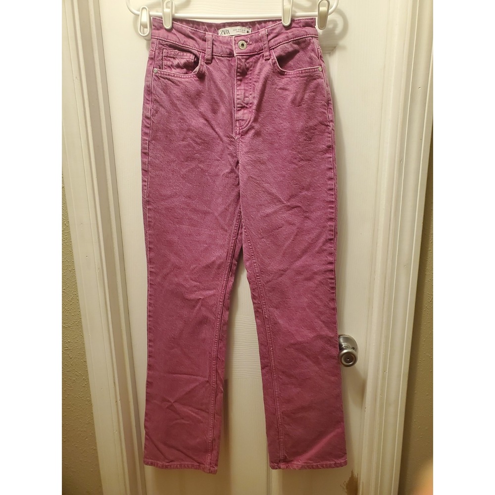 Zara High Waisted Jeans Sz 4 Straight Leg Pink Color Pants Denim boho